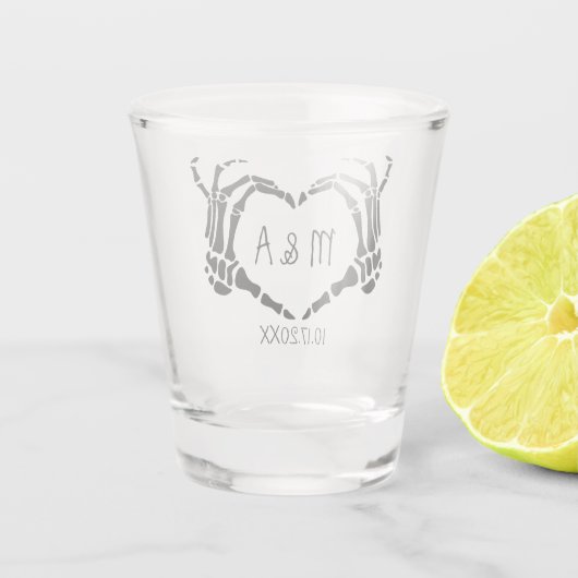 Skeleton Hands Heart Shape Custom Wedding Shot Glas (Achterkant)