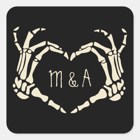 Skeleton Hands Heart Shape Custom Wedding Vierkante Sticker (Voorkant)