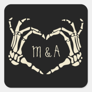 Skeleton Hands Heart Shape Custom Wedding Vierkante Sticker