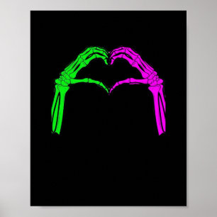 Skeleton Hands Heart Sign Retro Halloween Costuum Poster