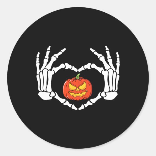 Skeleton Hands Heart Sign Retro Halloween Costuum Ronde Sticker (Voorkant)