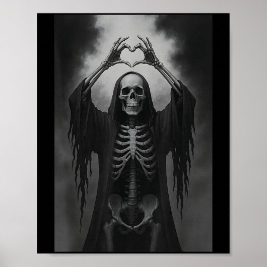 Skeleton Hands Heart Sign Scary Face Funny Hallowe Poster (Voorkant)
