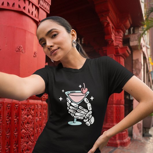 Skeleton Hands Holding Cocktail Halloween T-shirt