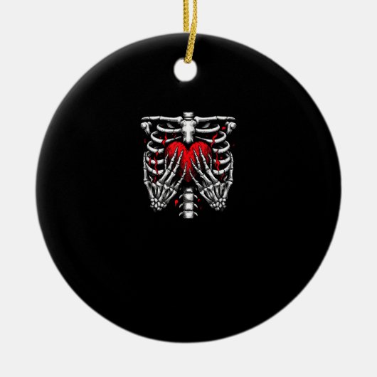 Skeleton Hands Holding Heart Halloween Kostuum Fun Keramisch Ornament (Voorkant)