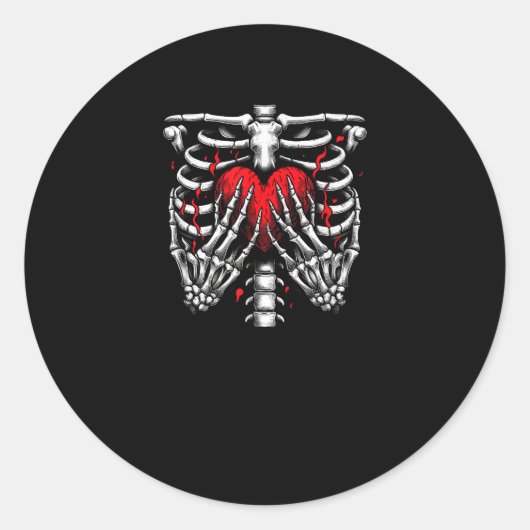 Skeleton Hands Holding Heart Halloween Kostuum Fun Ronde Sticker (Voorkant)