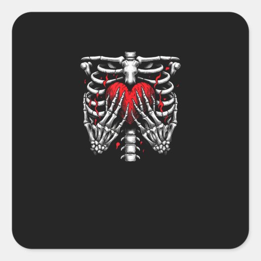 Skeleton Hands Holding Heart Halloween Kostuum Fun Vierkante Sticker (Voorkant)