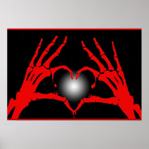 Skeleton Hands Red Heart Poster