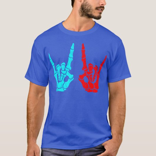 Skeleton Hands Rock Sign Music Lovers Halloween gi T-shirt (Voorkant)