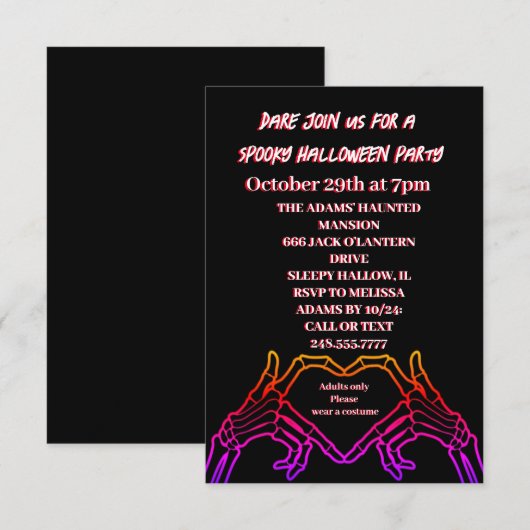 Skeleton hart Halloween feest Uitnodiging (Voorkant / Achterkant)