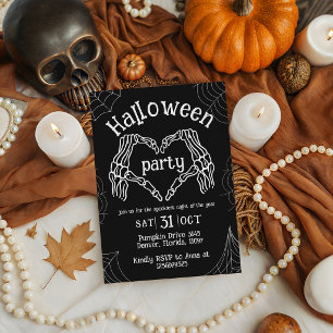 Skeleton Hart Handen Halloween Feest Uitnodiging
