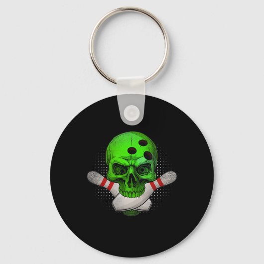 Skeleton Head Skull Bowling Ball en spelden Happy Sleutelhanger (Voorkant)