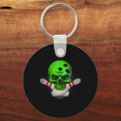 Skeleton Head Skull Bowling Ball en spelden Happy Sleutelhanger (Voorkant)
