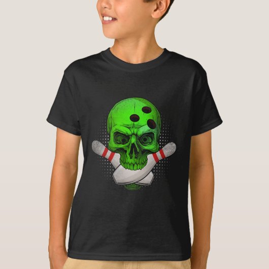 Skeleton Head Skull Bowling Ball en spelden Happy T-shirt (Voorkant)