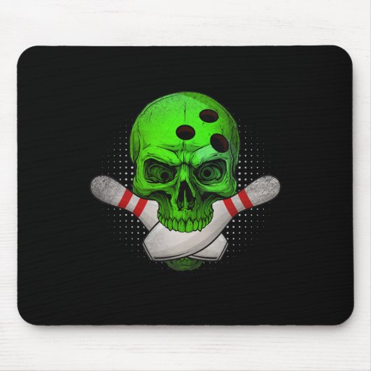 Skeleton Head Skull Bowling LL en spelden Happy Ha Muismat (Voorkant)