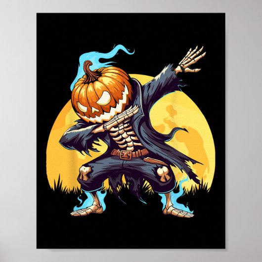 Skeleton Headless Pumpkin Dab Dance Boys Halloween Poster (Voorkant)