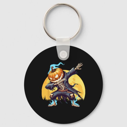 Skeleton Headless Pumpkin Dab Dance Boys Halloween Sleutelhanger (Voorkant)