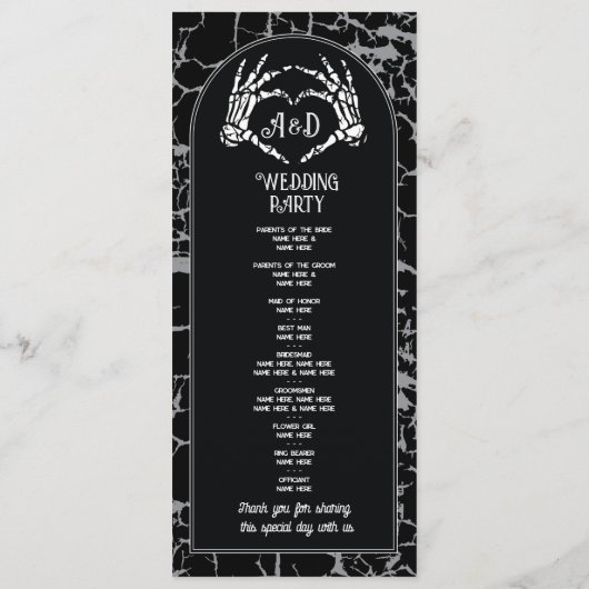 Skeleton Heart Halloween Welkomstceremonie Programmakaart (Achterkant)