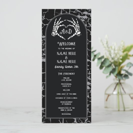 Skeleton Heart Halloween Welkomstceremonie Programmakaart (Staand voorkant)