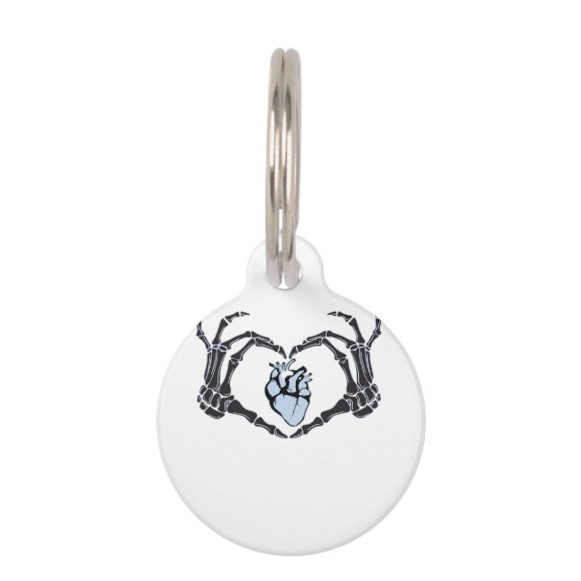 Skeleton Heart Hands Classic Design voor Halloween Huisdierpenning (Voorkant)