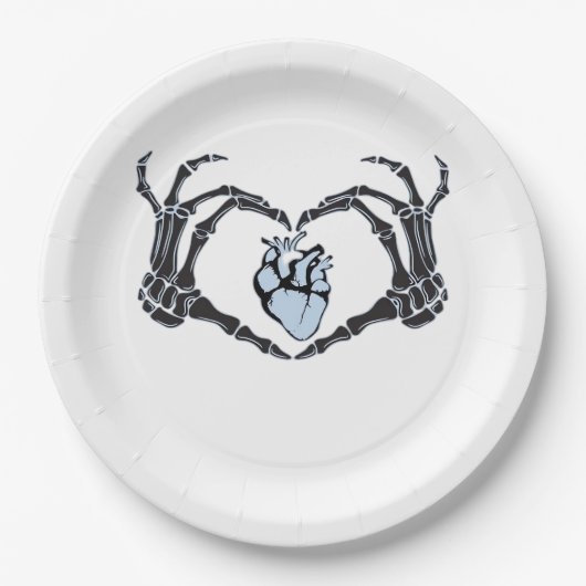 Skeleton Heart Hands Classic Design voor Halloween Papieren Bordje (Voorkant)