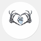 Skeleton Heart Hands Classic Design voor Halloween Ronde Sticker (Voorkant)