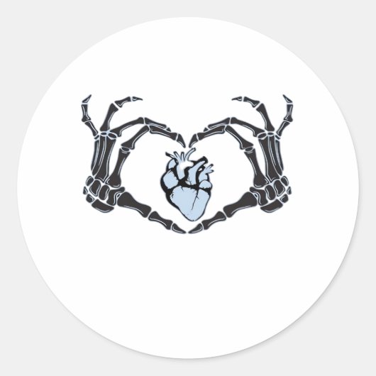 Skeleton Heart Hands Classic Design voor Halloween Ronde Sticker (Voorkant)