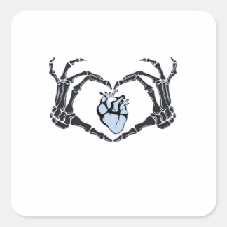 Skeleton Heart Hands Classic Design voor Halloween Vierkante Sticker