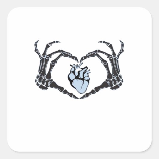 Skeleton Heart Hands Classic Design voor Halloween Vierkante Sticker (Voorkant)