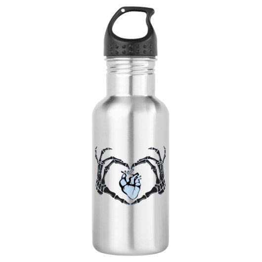 Skeleton Heart Hands Classic Design voor Halloween Waterfles (Voorkant)