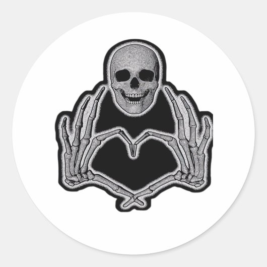 Skeleton Heart Hands Classic Ronde Sticker (Voorkant)