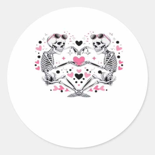 Skeleton Heart Hands Classic Viral Ronde Sticker (Voorkant)