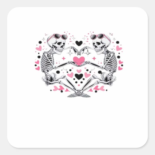 Skeleton Heart Hands Classic Viral Vierkante Sticker (Voorkant)