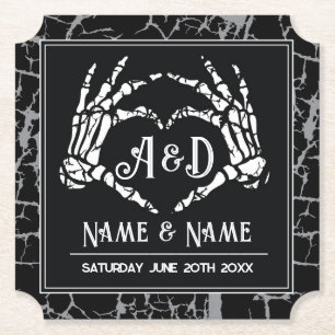 Skeleton Heart Hands Onderzetters Wedding Black Pa