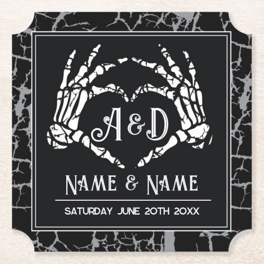 Skeleton Heart Hands Onderzetters Wedding Black Pa (Voorkant)