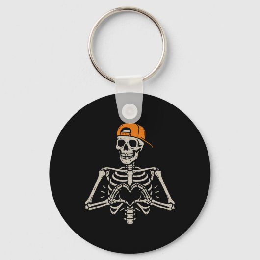 Skeleton Heart Hands Pose Halloween Love Funny Men Sleutelhanger (Voorkant)