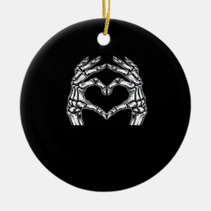 Skeleton Heart Hands Sign Halloween Kostuum Basic Keramisch Ornament