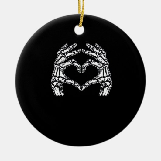 Skeleton Heart Hands Sign Halloween Kostuum Basic Keramisch Ornament (Voorkant)