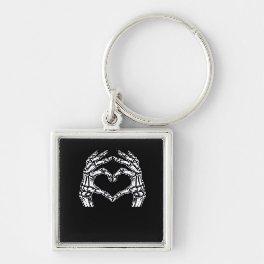 Skeleton Heart Hands Sign Halloween Kostuum Basic Sleutelhanger (Voorkant)