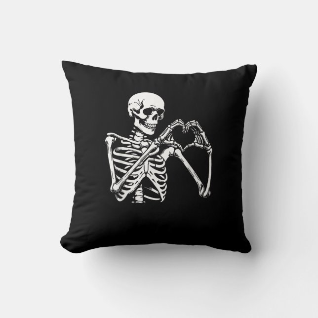 Skeleton Heart Hands Sign Halloween kostuum retro Kussen (Voorkant)