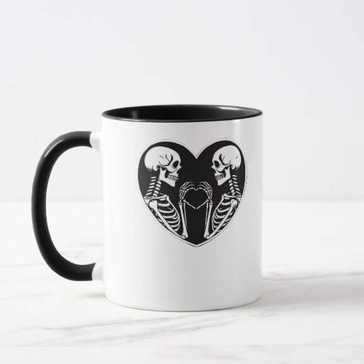 Skeleton Heart Hands Sign Halloween kostuum retro Mok (Links)