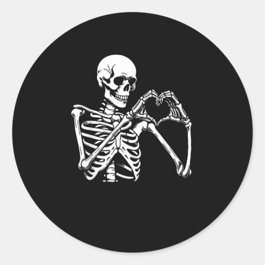 Skeleton Heart Hands Sign Halloween kostuum retro Ronde Sticker (Voorkant)