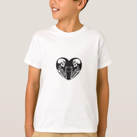 Skeleton Heart Hands Sign Halloween kostuum retro T-shirt (Voorkant)
