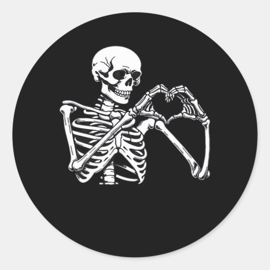 Skeleton Heart Hands Sign Halloween kostuum Trendi Ronde Sticker (Voorkant)