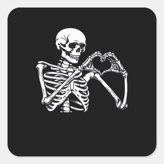 Skeleton Heart Hands Sign Halloween kostuum Trendi Vierkante Sticker (Voorkant)