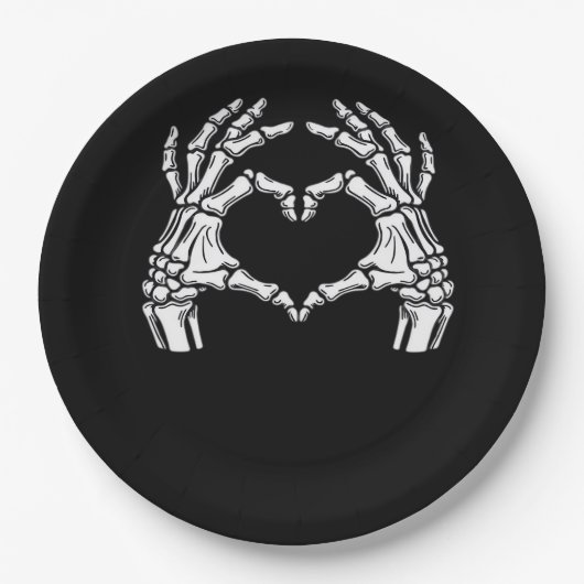 Skeleton Heart Hands Sign Halloween kostuum viraal Papieren Bordje (Voorkant)