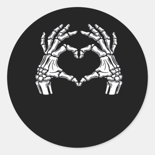 Skeleton Heart Hands Sign Halloween kostuum viraal Ronde Sticker (Voorkant)