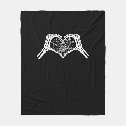 Skeleton Heart Hands Spiderweb Halloween Spooky Wo Fleece Deken (Voorkant)