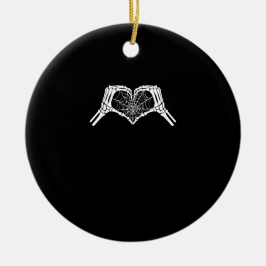 Skeleton Heart Hands Spiderweb Halloween Spooky Wo Keramisch Ornament (Voorkant)