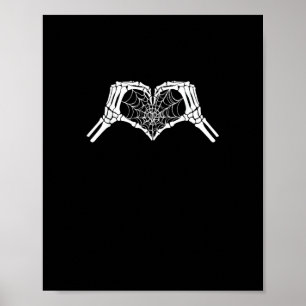 Skeleton Heart Hands Spiderweb Halloween Spooky Wo Poster