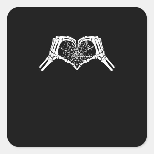 Skeleton Heart Hands Spiderweb Halloween Spooky Wo Vierkante Sticker (Voorkant)